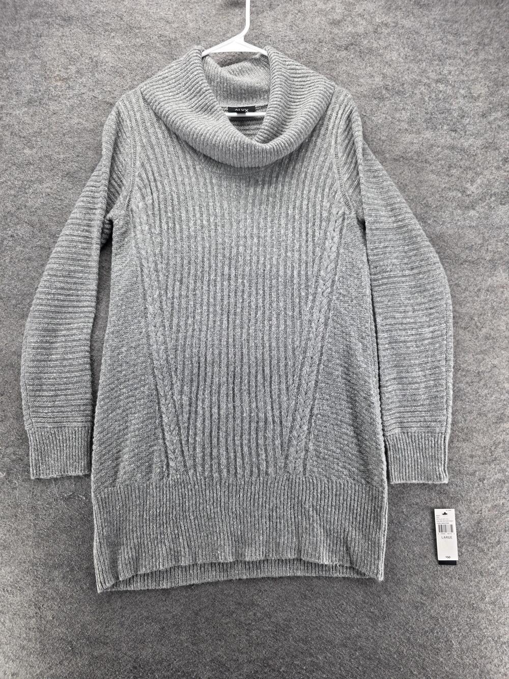 Alyx Sweater Tunic Womens L Gray Cable-Knit Cowl Neck Oversized Relaxed Fit